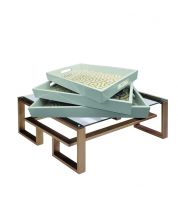 طقم 3صينية خشب ابيض ذهبي