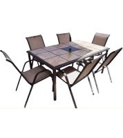 طاولة وجه بلاط مع 6 كراسي