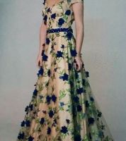 فستان - 42 Eu - بيج مع مورد ازرق