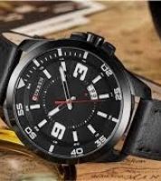 ساعة كورين 8213 الاصلية , لون اسود جذاب , جلد