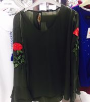 بلوزه كم طويل - M - زيتونى غامق