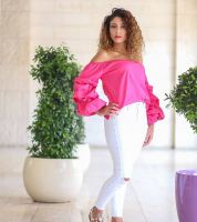 بلوزة off shoulder  - S - فوشي 