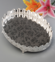 صينية حفة عالية بيضاوي  فضي وسط