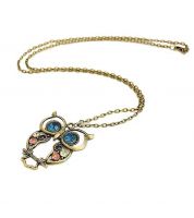 اكسسوار قلادة نسائي معدن بومة بألماس ملون