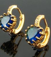 Sapphire & Topaz 18K GP Filligree Heart Cut Earrings 233