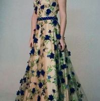 فستان - 42 Eu - بيج مع مورد ازرق