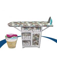 طاولة كوي + كومدينة خشب متعددة الاستخدام - بيج