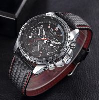 ساعة رجالي Megir 1010 بسوار جلدي اسود وخلفية سوداء 