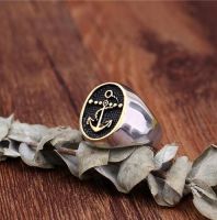 خاتم على شكل مرساة سفينة القراصنة- ستانلس ستيل - 19 size