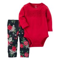 طقم بناتي  - 12 شهر - احمر مورد 