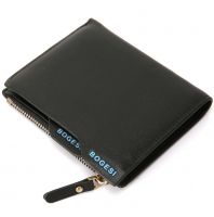 بوغيسي جلد اسود للرجال - محافظ بطبقتين