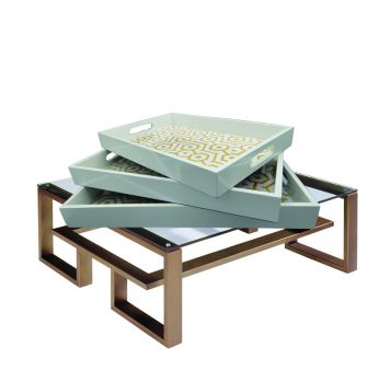 طقم 3صينية خشب ابيض ذهبي