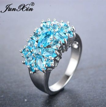 خاتم   JUNXIN ازرق فاتح معبئ ذهب ابيض White Gold Filled - ذهب ابيض معبئ - 7 US