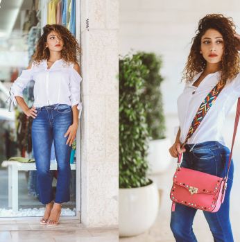 قميصoff shoulders - S -  ابيض