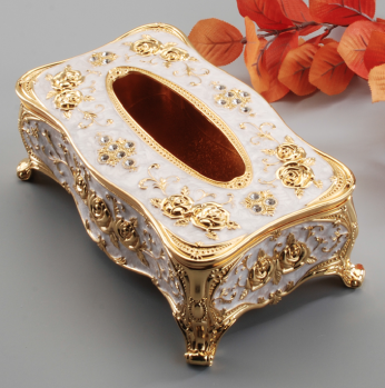 علبة محارم  ذهبي و عاجي