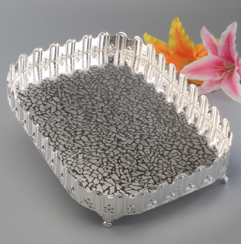 صينية حفة عالية مستطيل  فضي كبير