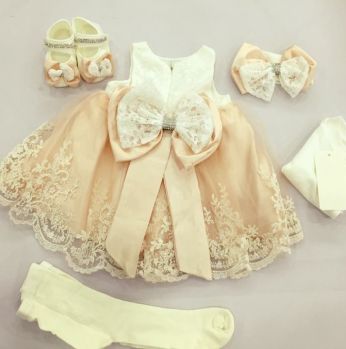 فستان بيبي  - 6-12 شهر -  بيج