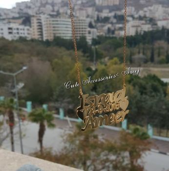 سنسال  بتعليقة اسمين وتاريخ  - ذهب مطلي