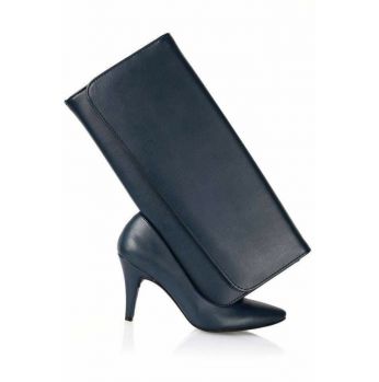 طقم شوز جلد كعب عملي مع دجزدان جلد - 36 Eu - كحلي