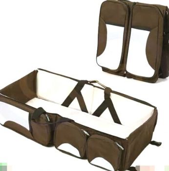 سرير و شنطة للاطفال للسفر 3 في 1 - بني - للجنسين