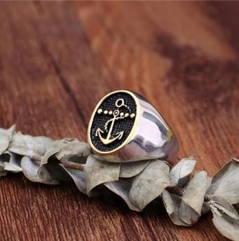 خاتم على شكل مرساة سفينة القراصنة- ستانلس ستيل - 19 size