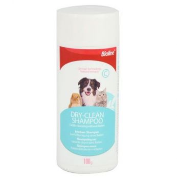 شامبو بودرة للقطط، والكلاب و الحيوانات الأليفة BIOLINE Dry Clean Shampoo – 100gm