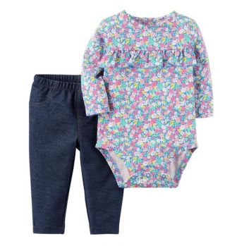 طقم بناتي  - 9اشهر - ازرق مورد 