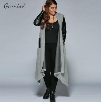 سترة طويلة  أسود وسكني  5xl 