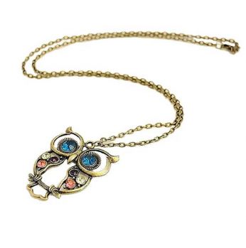 اكسسوار قلادة نسائي معدن بومة بألماس ملون