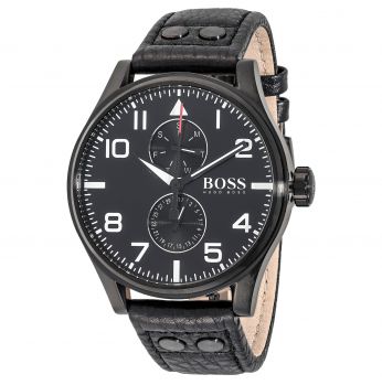 Hugo Boss Aeroliner Maxx Men's Black Dial Leather Band Watch - 1513083