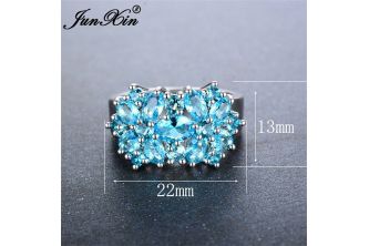 خاتم   JUNXIN ازرق فاتح معبئ ذهب ابيض White Gold Filled - ذهب ابيض معبئ - 7 US