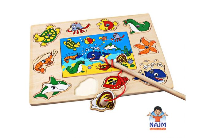 لعبة صيد السمك مع بازل خشبية