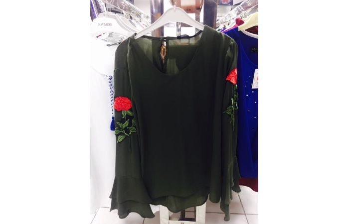 بلوزه كم طويل - xxl - زيتونى غامق
