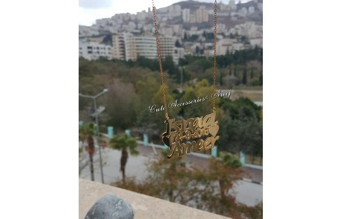 سنسال  بتعليقة اسمين وتاريخ  - ذهب مطلي