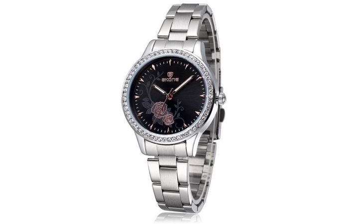 Women Fashion Analog Stainless Steel Black Dial Wristwatches