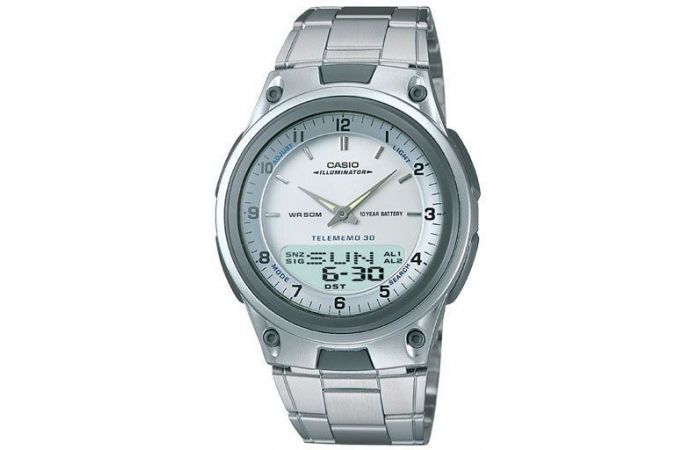 ساعة Casio Men's Grey Dial Stainless Steel Band Watch - AW-80D-7AVDF